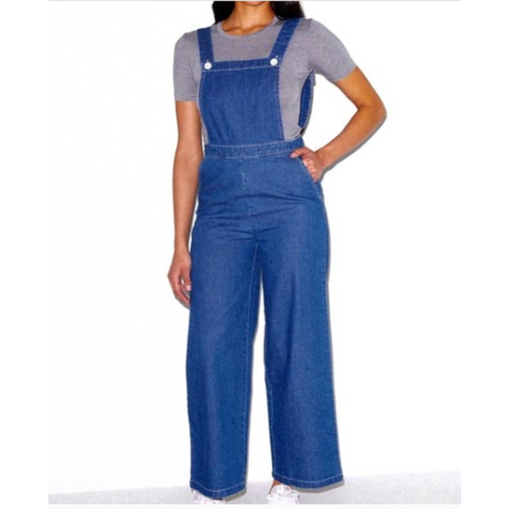 NWT American Apparel Blue Denim Bib Overall Jeans Jumpsuit Womans Size Large